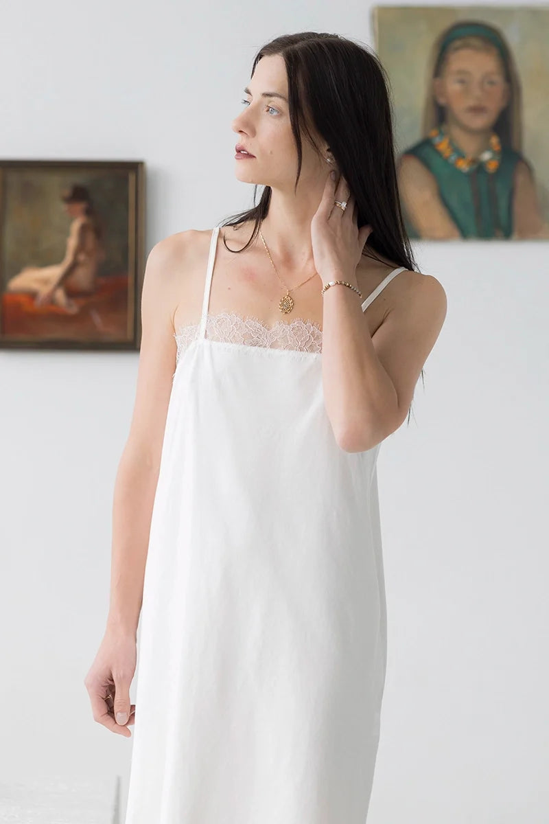 Sofia Eyelash Lace Chemise in Pima Cotton