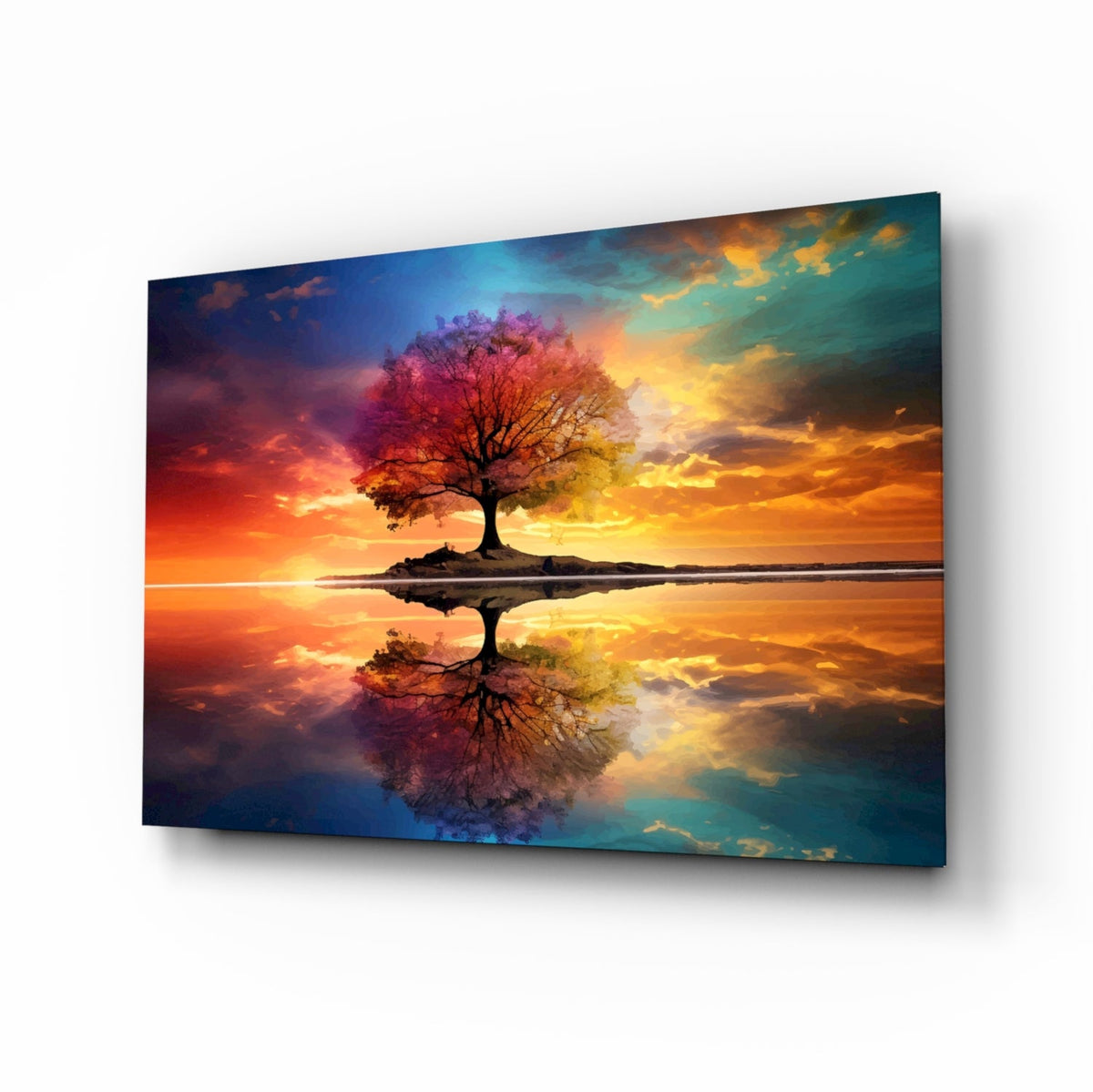 Art mural en verre Arbre de vie lac miroir ciel arc-en-ciel